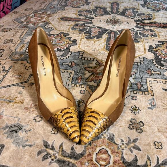 Alexandre Birman Snake Skin Suede Pointed Toe Heels Italian Pumps Women's Size 7 - Picture 4 of 16